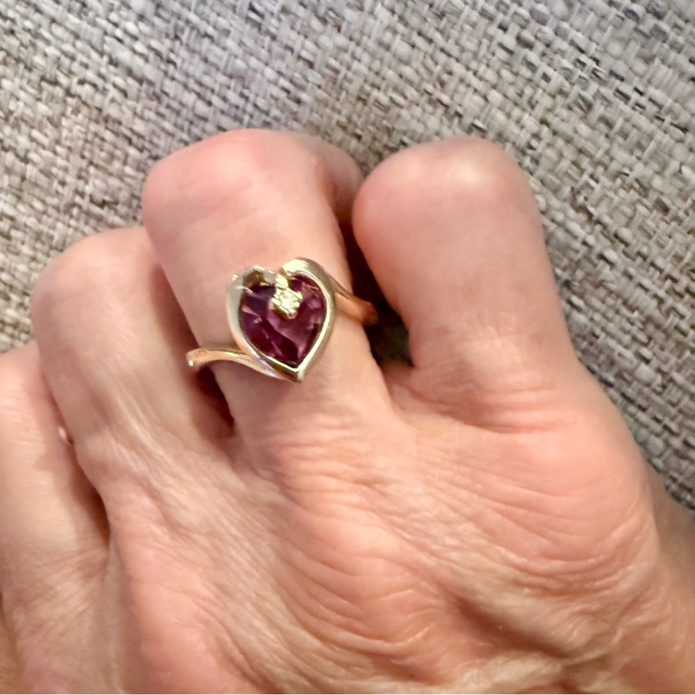 VTG. 1970s Heart Ring: Amethyst Swarovski Crystal, 18k Gold Plated